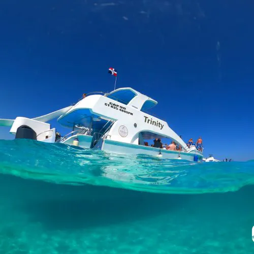 1 - Beautiful crystal water view of Punta Cana on our shared catamaran tour in punta cana