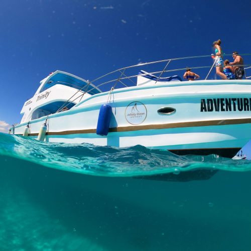 10 - Beautiful view crystal waters of Punta Cana on our private catamaran Delux for large groups tour-min