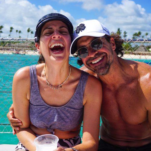 8 - Beautiful coupe guest enjoy and having a lot of fun on our private catamaran Delux Punta Cana tour