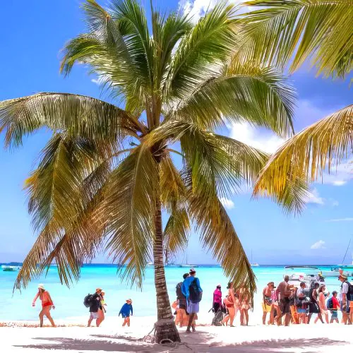 walking on beach on private isla saona catamaran adventure